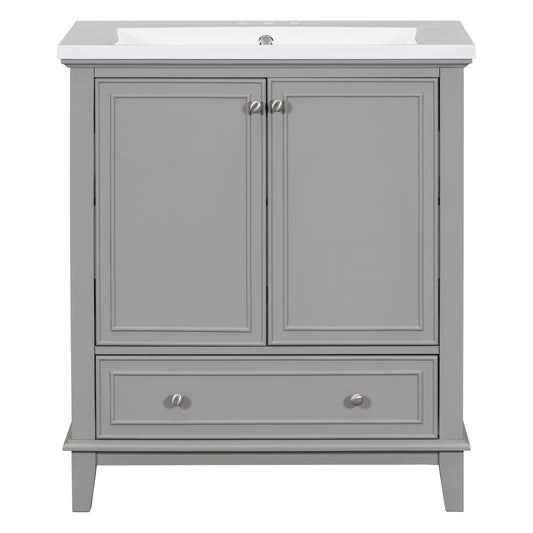 30inchgrey Bathroom Vanity with Sink ComboMulti-functional Bathroom Cabinet with Doors and Drawer Solid Frame and MDF Board